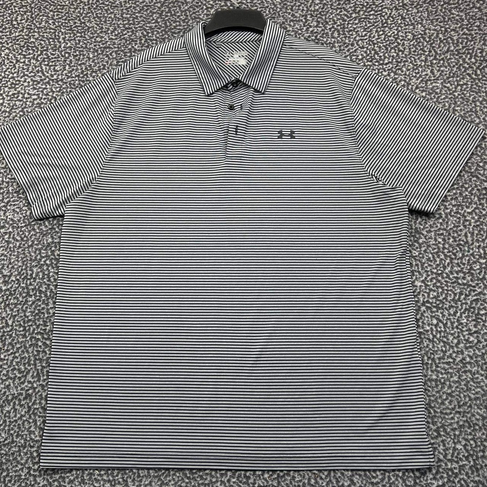 Under Armour Golf Polo Shirt Men XXL Black Striped Short Sleeve Collared 2XL